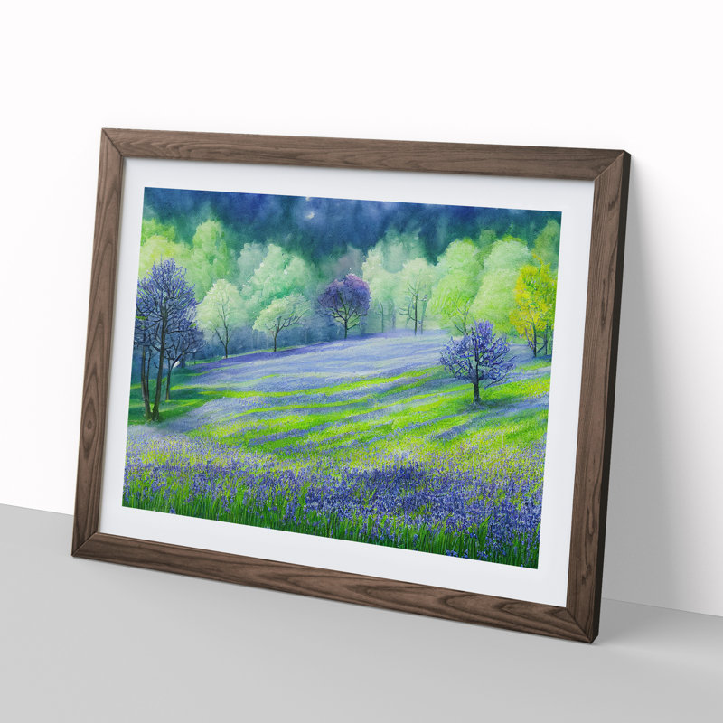 Watercolour Bluebell Field Vol.1 - Single Picture Frame Print, Walnut Framed, 25cm H x 34cm W x 2cm D