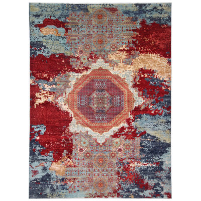 Hand Knotted Wool Area Rug in Multi
