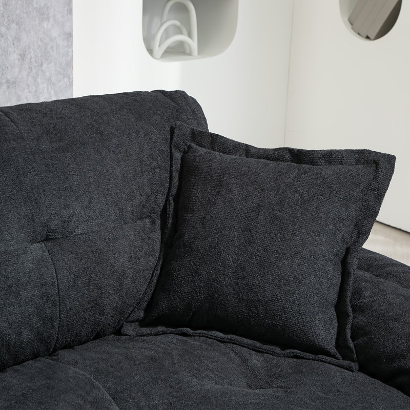 Geneveve 84" Chenille Upholstered Pillow-Top Arm Loveseat Sofa with Memory Foam Cushions and Pocketed Coil Springs, Black