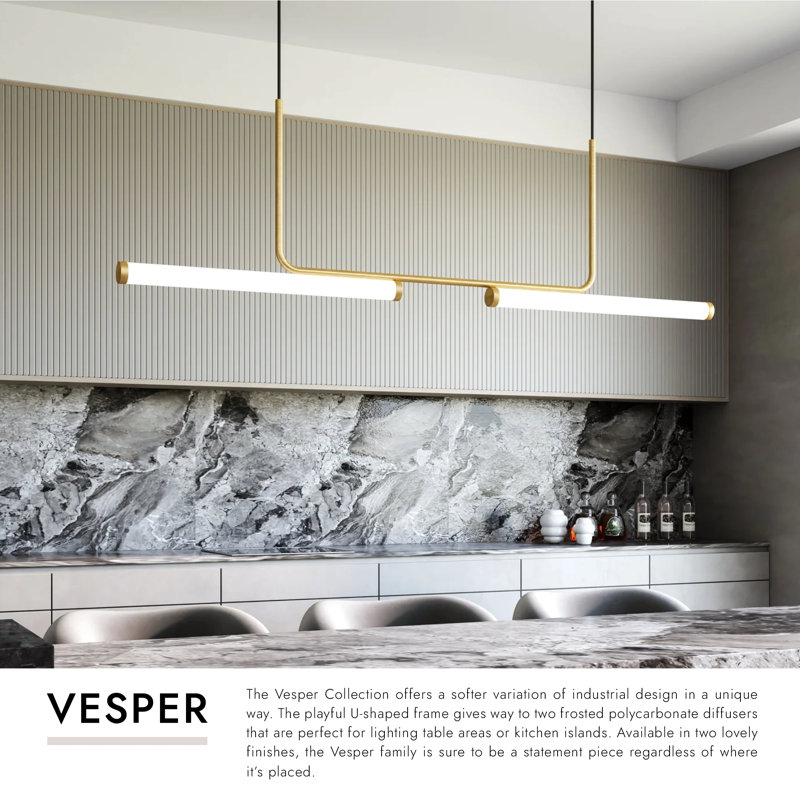 Vesper 1 - Light LED Pendant, Brushed Gold, 13.63" H x 73" W x 1.75" D