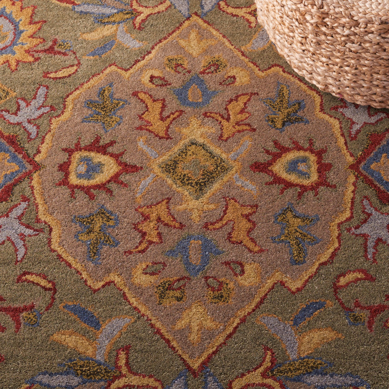 Tapis vert / jaune Aujah Heritage 653, Carré 6 pi