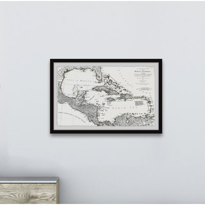 Une carte complète des Antilles - Reproduction d'art graphique sur papier encadré