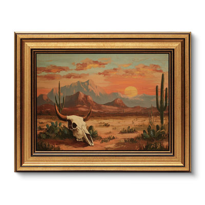 Small Gold Framed Bull Skull Canvas Art, Southwest Home Shelf Decor 8×10 Inch