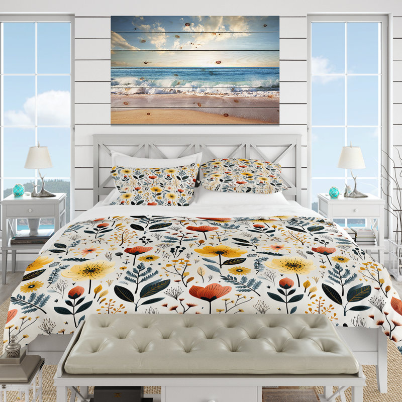 Ensemble de housse de couette - collage scandinave jaune et blanc, Housse de couette pour grand lit et 2 taies décor