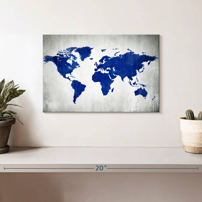 Carte du monde Aliaz en bleu, H 8 po x l 12 po