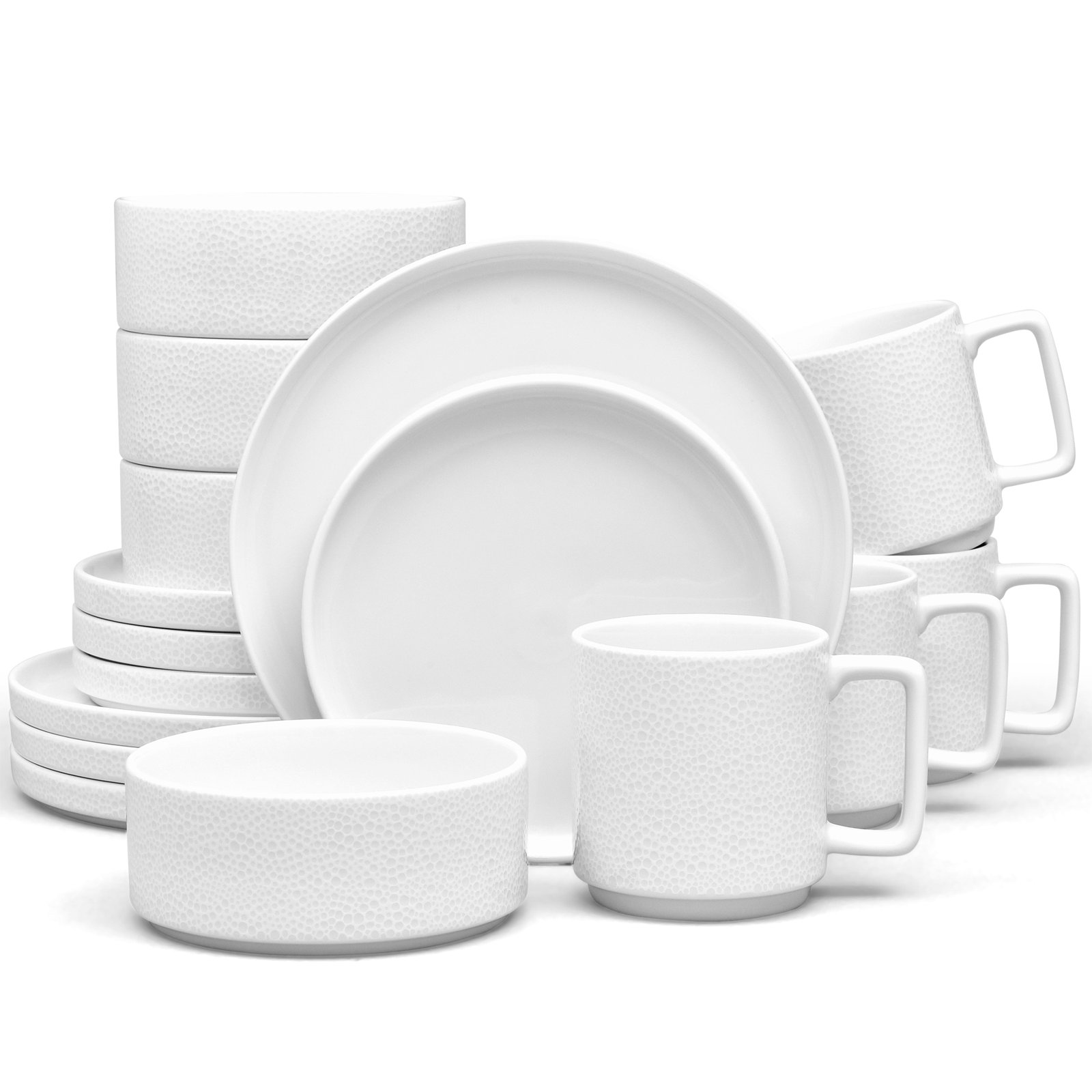 Noritake ColorTex Stone 16-Piece Dinnerware Set, Service for 4, White
