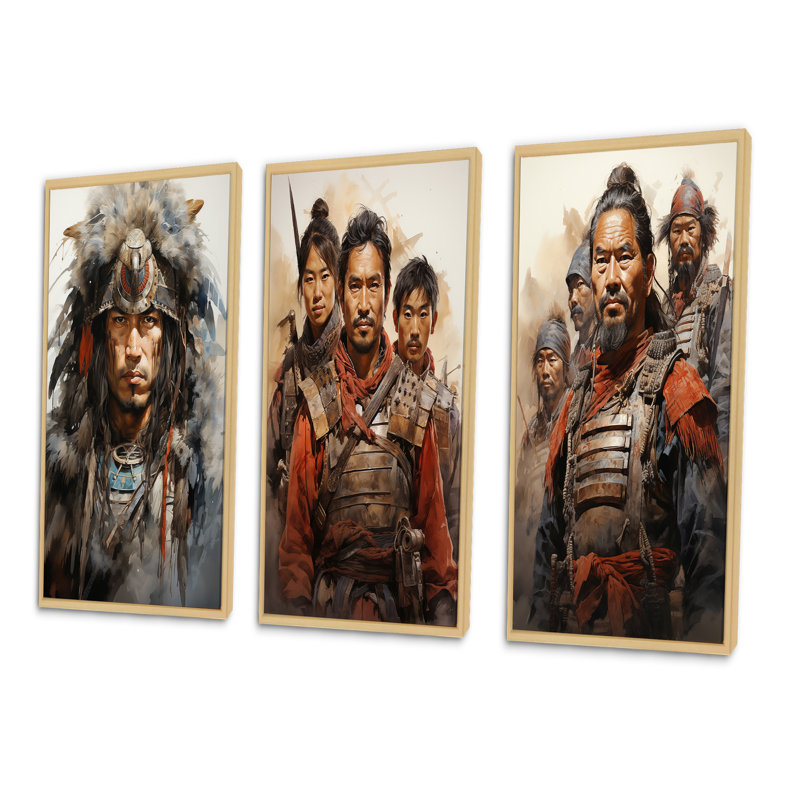 «China Art Warriors Spirit», 3 pièces sur toile, Encadré naturel, H 28 po x l 36 po