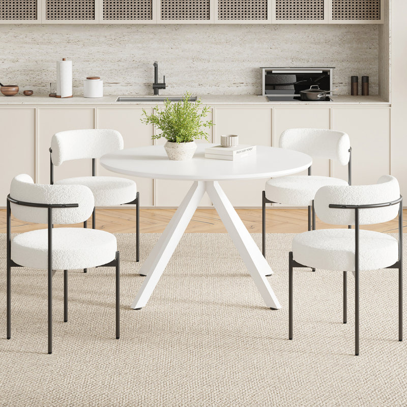 Saveta Round Metal Base Dining Table, White, 47.24" W x 47.24" L, White