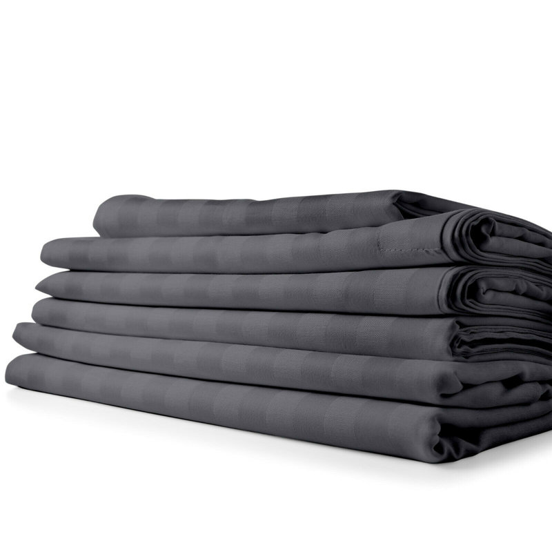 Microfiber Striped Sheet Set, Gray, Queen Sheet Set