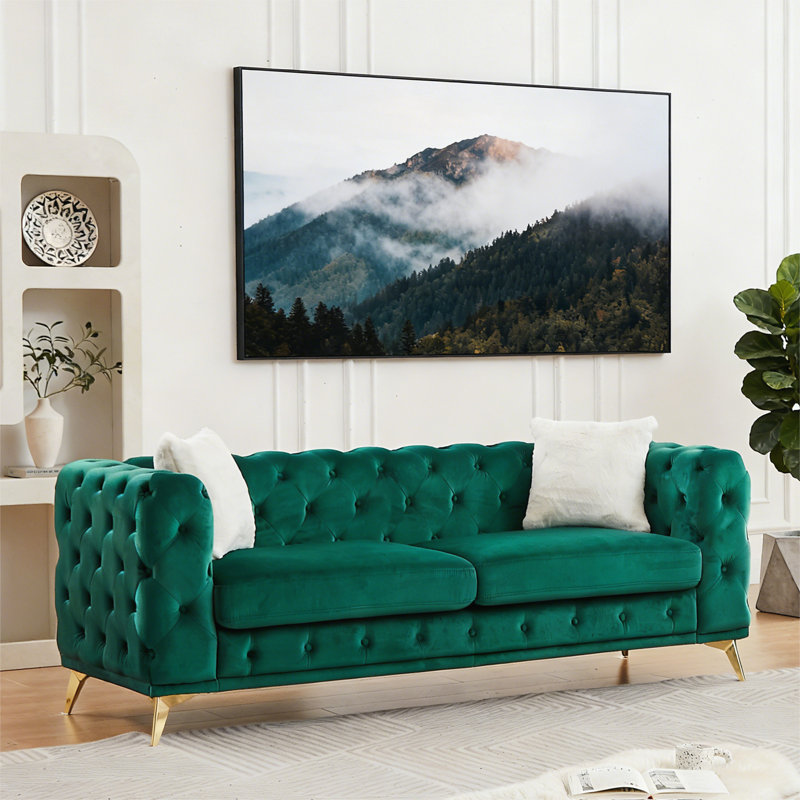 Canapé moderne pour le salon, Vert, H 30,25 po x l 82,5 po x P 32,75 po
