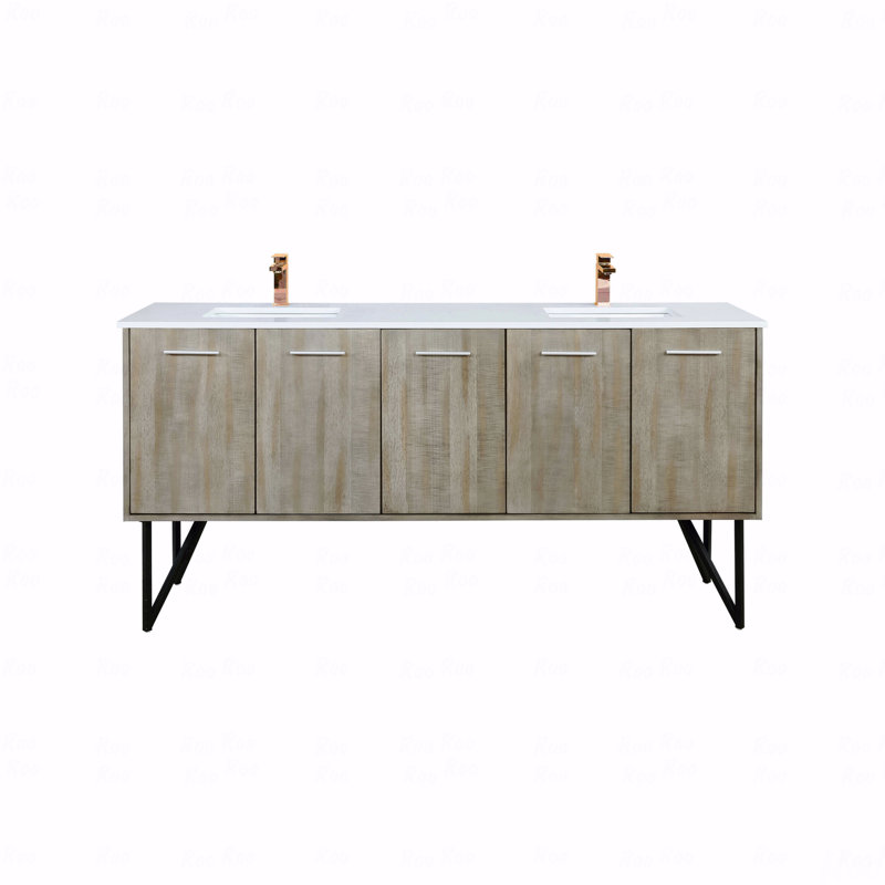 Ensemble de meuble-lavabo double 72 po de largeur x 20 po de profondeur avec comptoir en quartz blanc et robinet en or rose