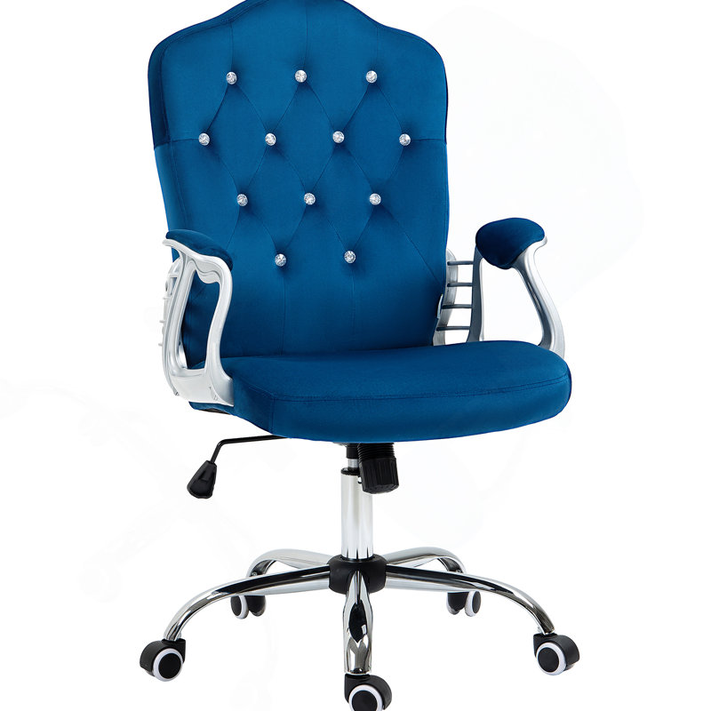 Chaise de bureau à domicile, fauteuil d'ordinateur en velours, fauteuil de bureau capitonné à boutons avec roulettes pivotantes, hauteur réglable et fonction d'inclinaison