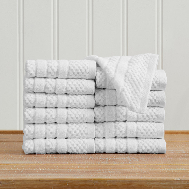 Ensemble de serviettes 100% coton à carreaux, Gant de toilette (paquet de 12), Blanc