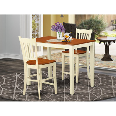 3 Piece Kitchen Counter Set for Small Spaces Contains a Rectangle Dining Room Table and 2 Dining Chairs, Buttermilk & Cherry