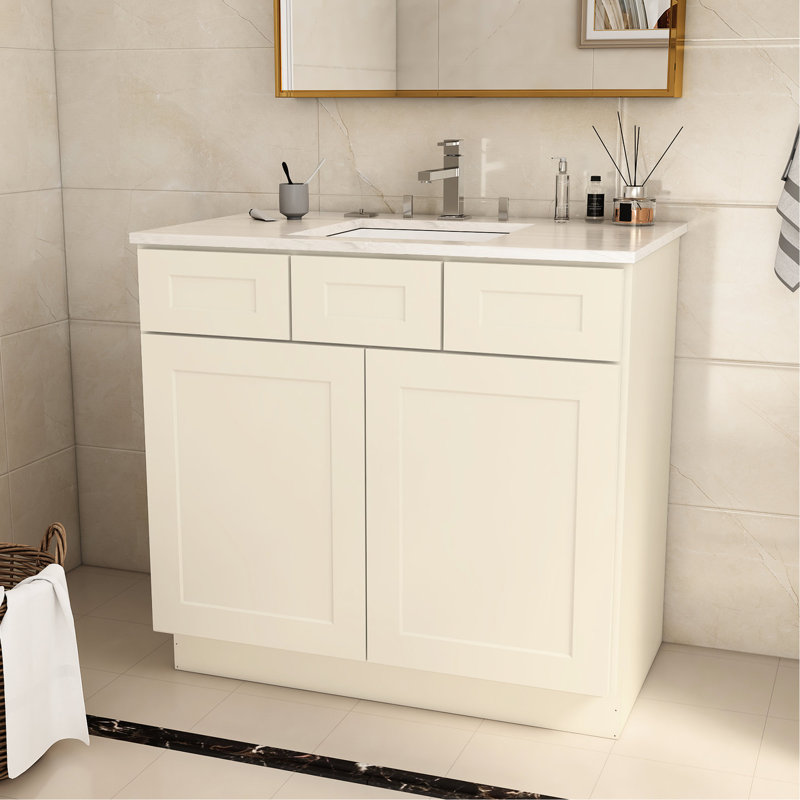 Base de meuble-lavabo 36 po x 21 po x 34,5 po en contreplaqué blanc antique - pour la salle de bain et la cuisine