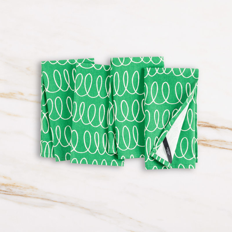 Loop And Dot 100% Cotton Loop Square Napkin Set, Green/White