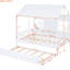 Lit de maison blanc en bois massif avec lit gigogne simple, lit de jour pour chambre double, lit de jour attrayant en bois pour la chambre à coucher, espace fonctionnel