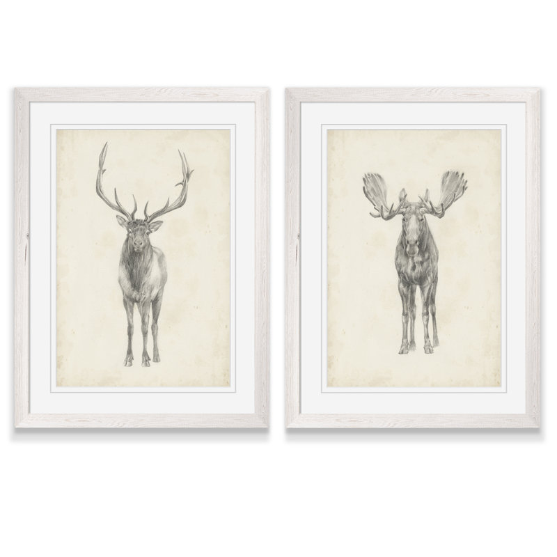 «Moose Study» par Antonyus Bunjamin (Abe), ensemble de 2 reproductions d'art sur toile, H 20 po x l 16 po, White