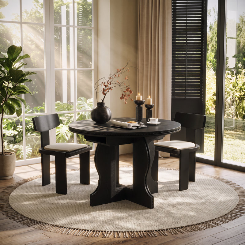 Table de salle à manger ovale extensible RARLON en MDF, dimensions : 110 cm (L) x 110 cm (P) x 151 cm (H).