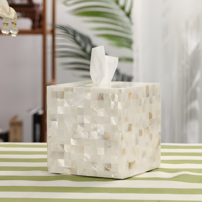 Porte-papier hygiénique carré de luxe en coquillage naturel pour la maison, l'hôtel, la salle de bain et la chambre à coucher