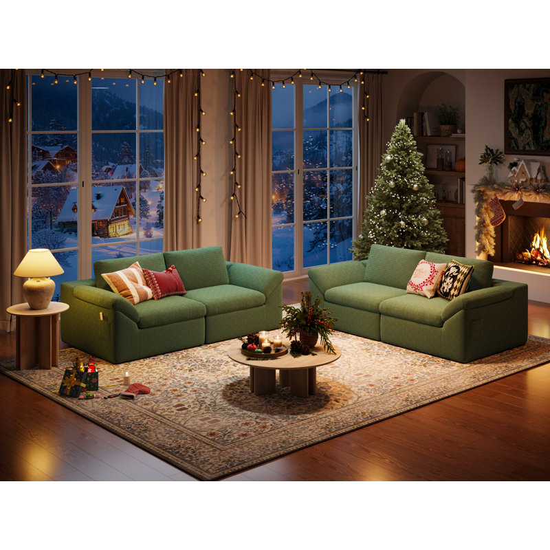 Mariyan Nathasa Boneless Modern U-Shaped Sectional With Deep Seats, Corduroy Upholstery Modular Sofa And No Assembly