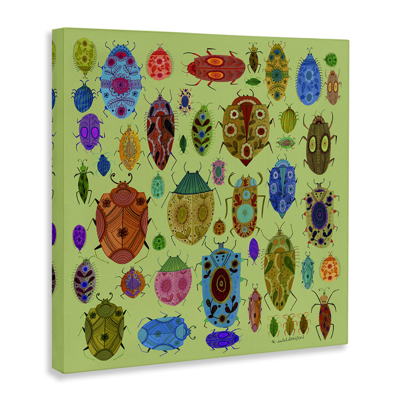 Toile à motif d'insectes et de fleurs, design par Kay Widdowson, H 24 po x l 24 po