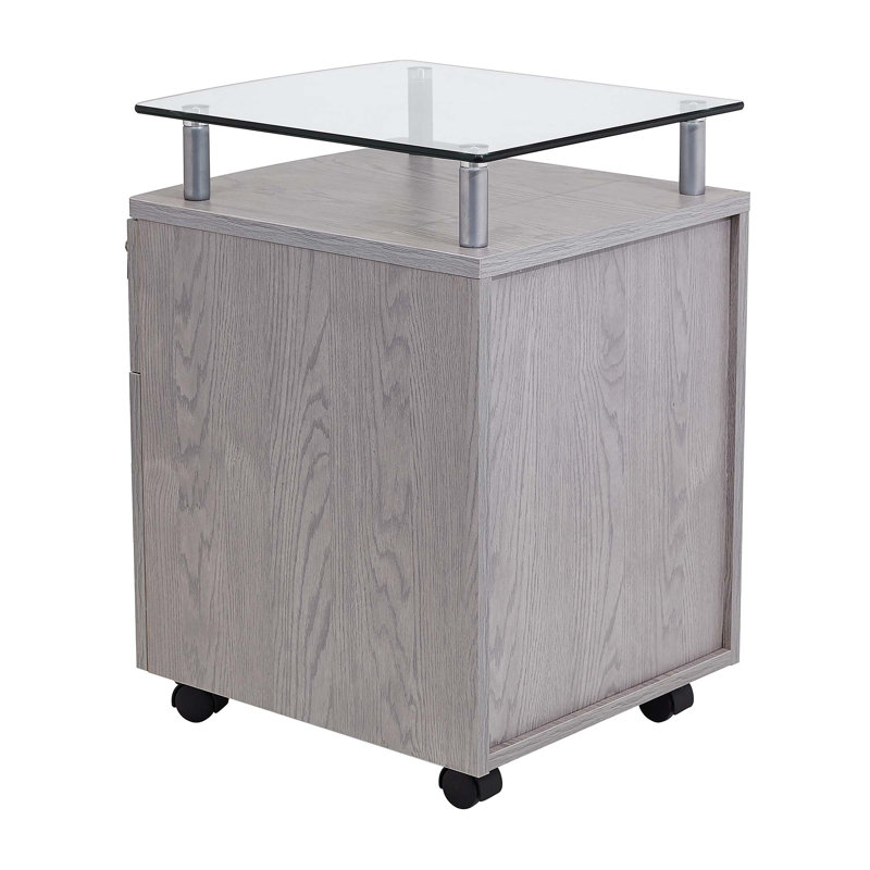 Classeur roulant avec plateau en verre, gris, Gris