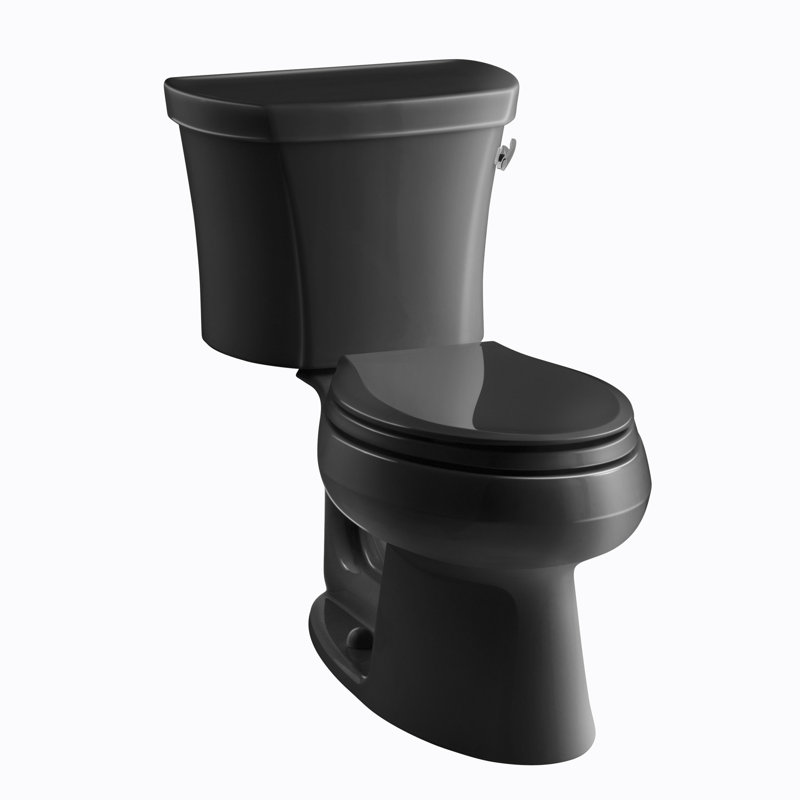Wellworth 1.28 GPF Water Efficient Elongated Two-Piece Toilet, Black Black, Right-Hand