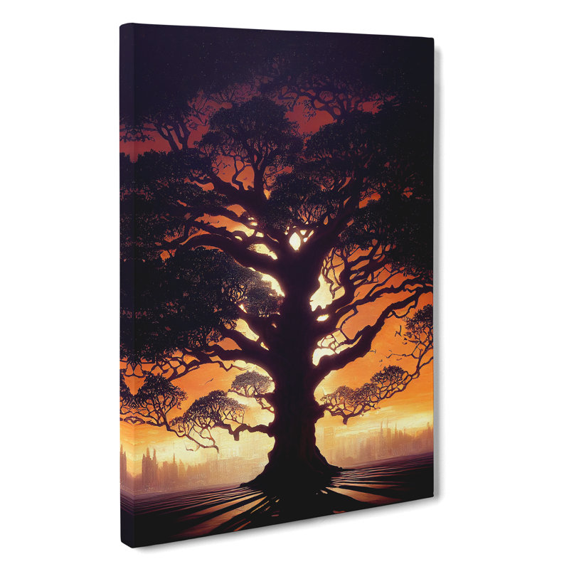 Tree At Sunset - Wall Art, Wrapped Canvas, 50cm H x 35cm W, No Matte