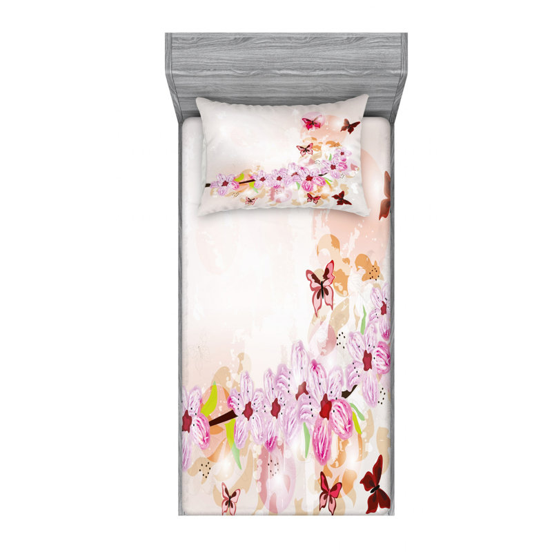 Microfiber Floral Sheet Set, Twin Sheet Set with Fitted Sheet
