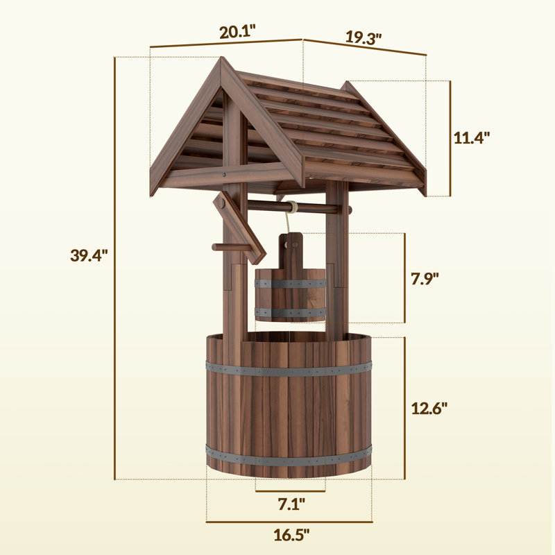 Wood Wishing Well For Outside With Hanging Bucket, Wishing Well Planter With Drain Hole For Garden Patio, Carbonized