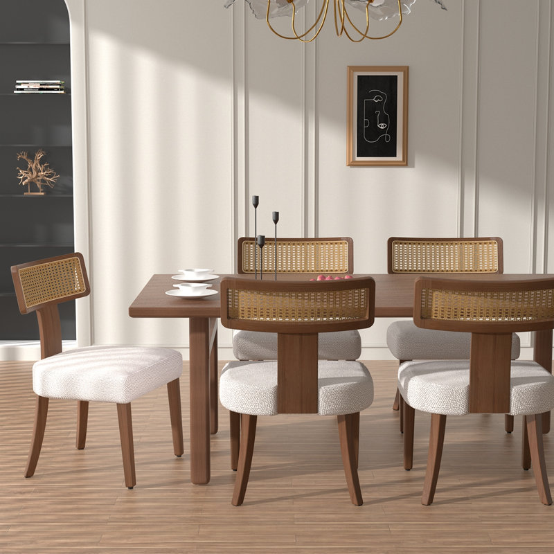 Ensemble de 2 chaises de salle à manger de style Mid-Century moderne, dossier en bois massif et en filet de rotin, chaises de salle à manger d'appoint pour la salle à manger, cadre et ensemble de chaises