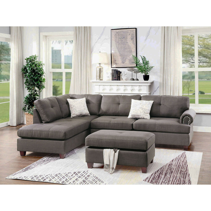Burkhalter Upholstered L-Shaped Sectional Reversible, Ash Black