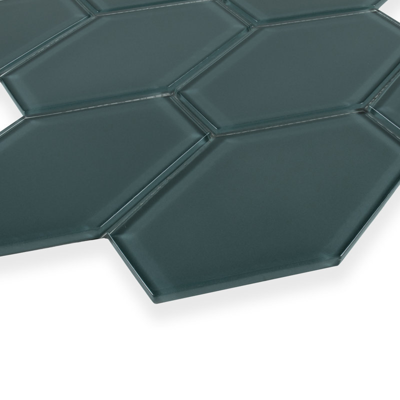 Long Hex 10.60in.x11 in. Glass Mosaic Tile, Marine Gloss