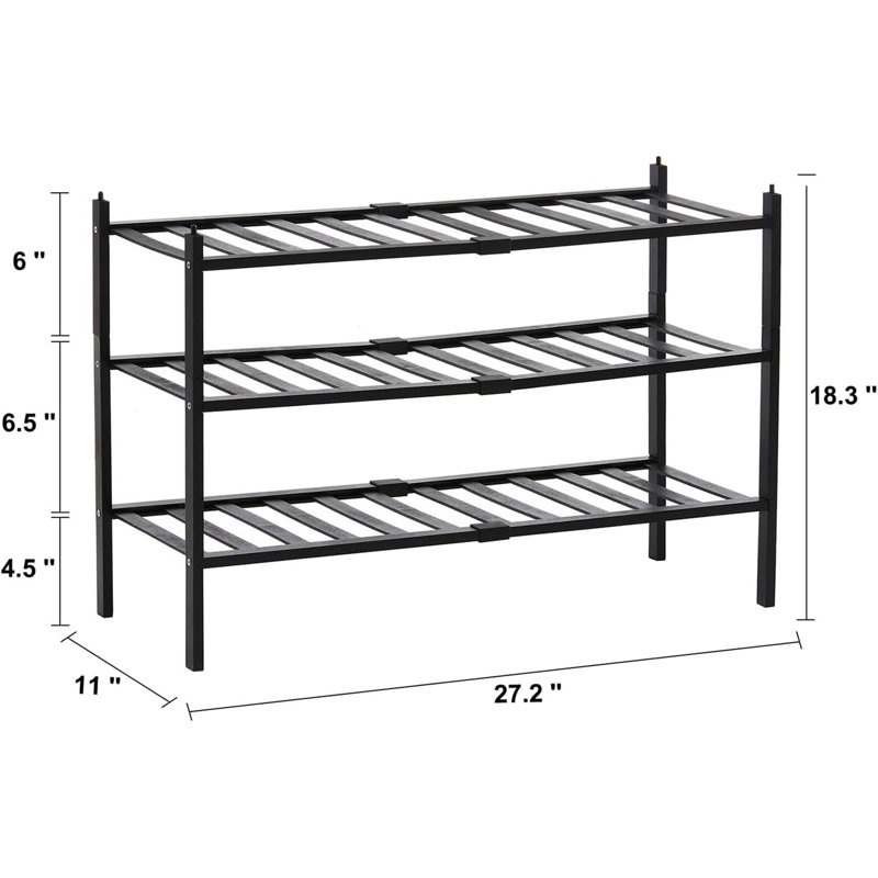 6 Pair Stackable Shoe Rack, Black