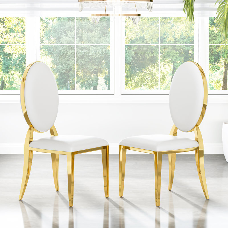 Chaise moderne en similicuir , Doré, Blanc