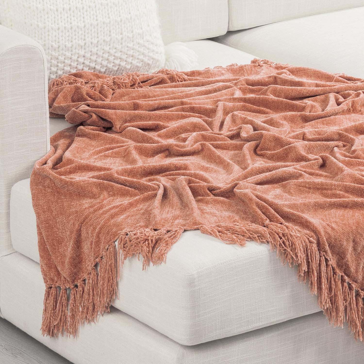 Soft Chenille Throw Blanket, 80" L x 60" W, Clay