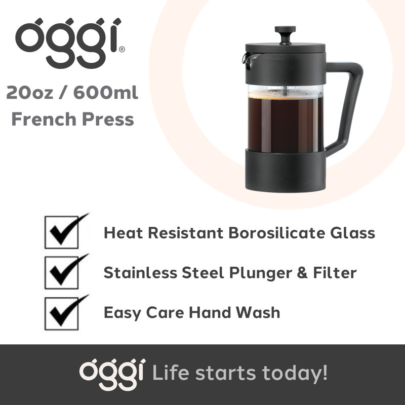 Borosilicate French Press Coffee Maker, 5 Cups , Black