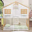 Lit superposé simple au-dessus d'un lit simple en bois avec échelle-213767885