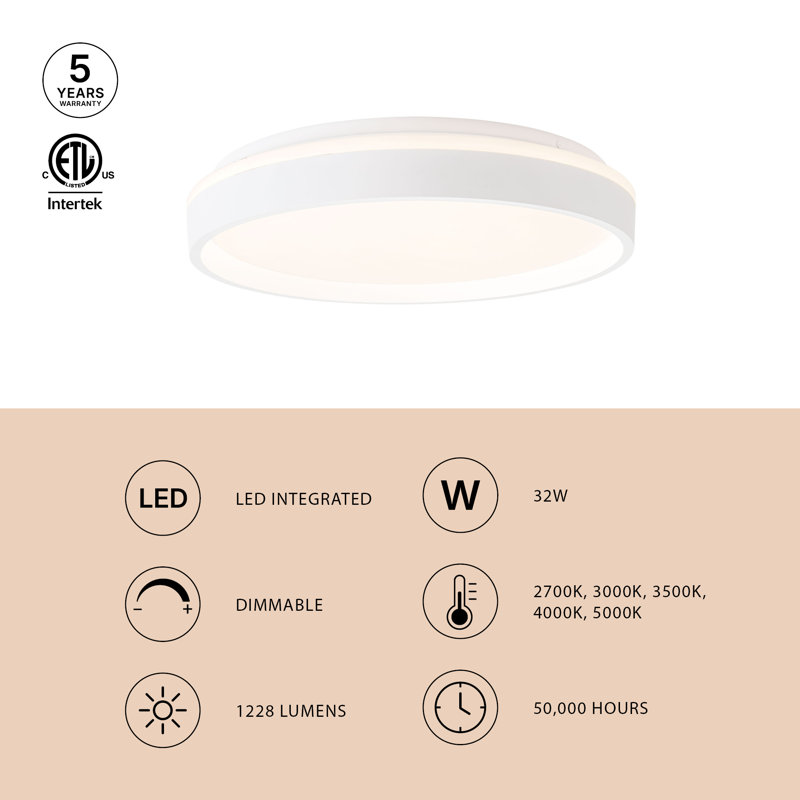 Beanie 15-in White dimmable LED Flush Mount, 16-in, White