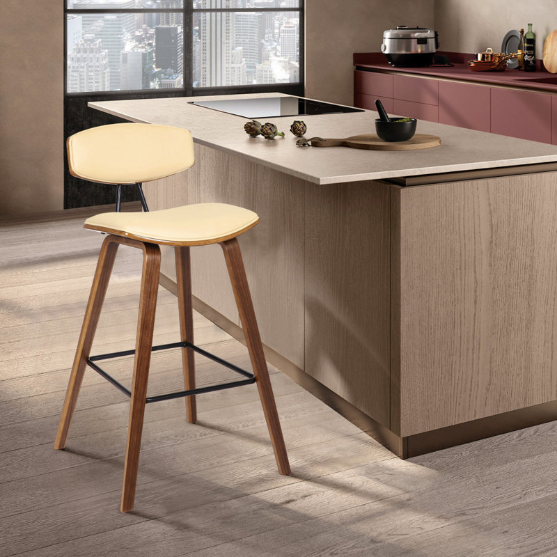 Chaise de bar à dossier bas en fer brun 38 po avec repose-pieds 38 po, Crème, crème