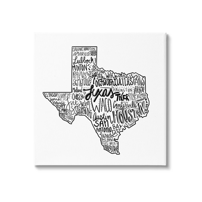 Impression sur toile tendue, "Texas State Typographie", H 36 po x l 36 po x P 1,5 po