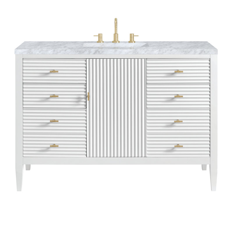 Myrrin 48'' W Single Vanity, Bright White, Carrara White, 8" Widespread