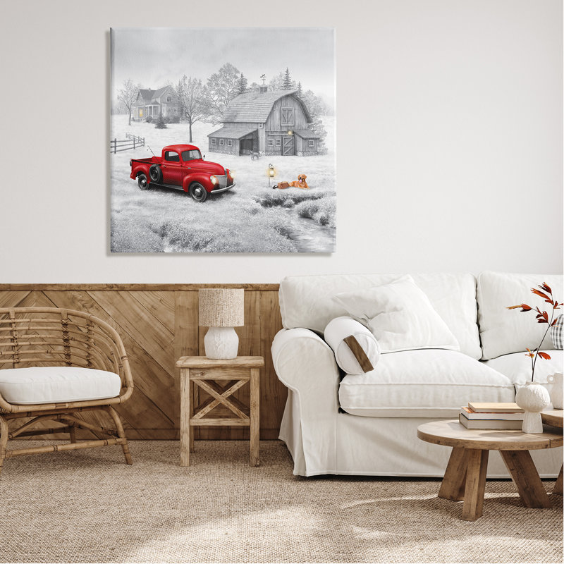 «Stupell Industries Red Truck at Barn», art mural sur toile par Michael Shelton, H 36 po x l 36 po x P 1,5 po