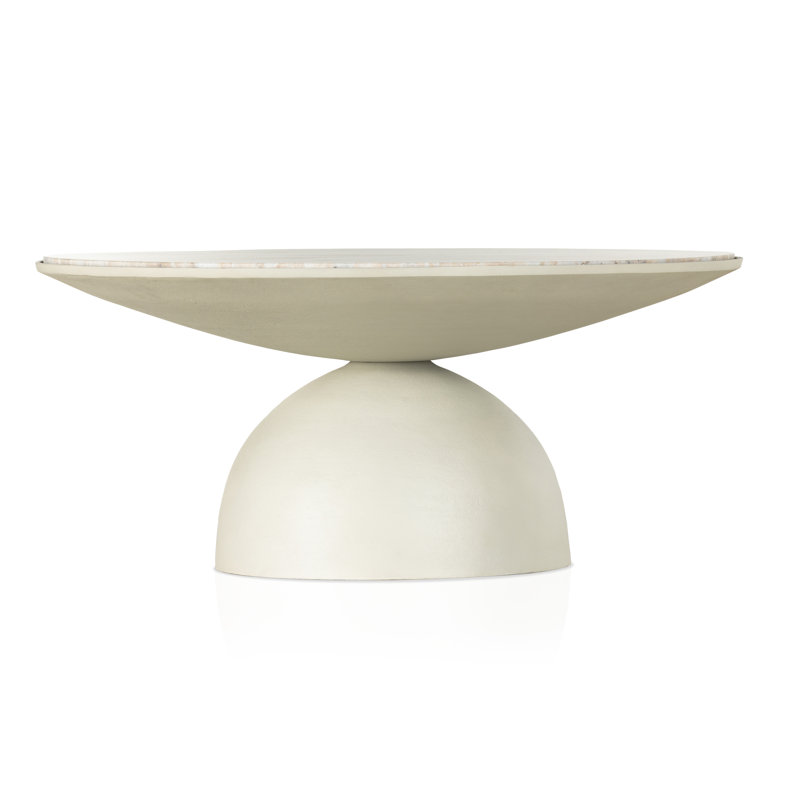 Marble Top Single Coffee Table, Textured Matte White Top/Light Gray Base, 15.75" H x 35.25" L x 35.25" W