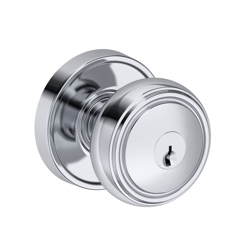 Bremerton Keyed Entry Knob with Recessed Round Rose in Matte Black, Polished Chrome