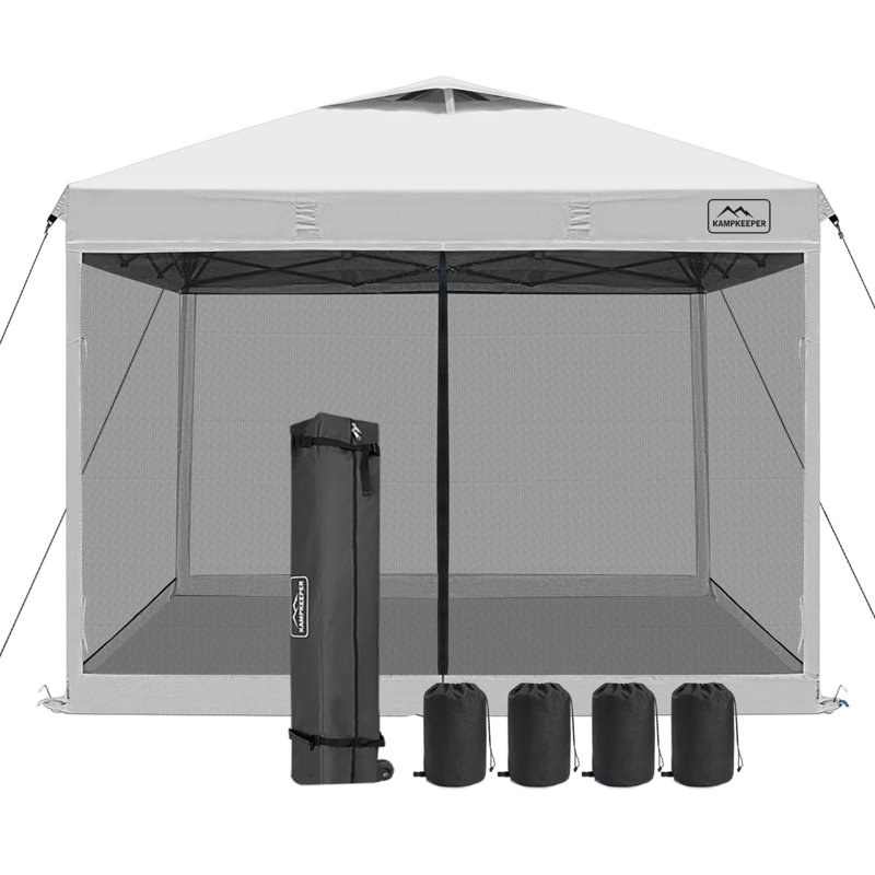 KAMPKEEPER 10x10 Pop Up Canopy Tent with Netting, Outdoor Sun Shade, White, White