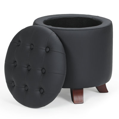 Upholstered Storage Ottoman Bench, PU Leather Button Tufted Ottoman Footrest Stool for Living Room