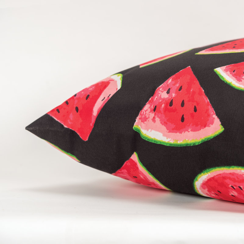 Watermelon Slice Black Polyester Outdoor Throw Pillow 22" x 22"