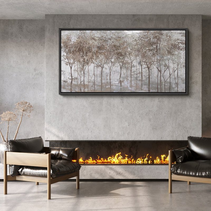 Rustic Brown Abstract Forest Landscape Extra Large Framed Wall Art Oversized Canvas Print, 30" H x 60" W, Black